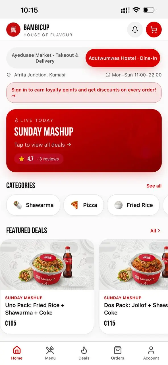 Bambicup app home screen